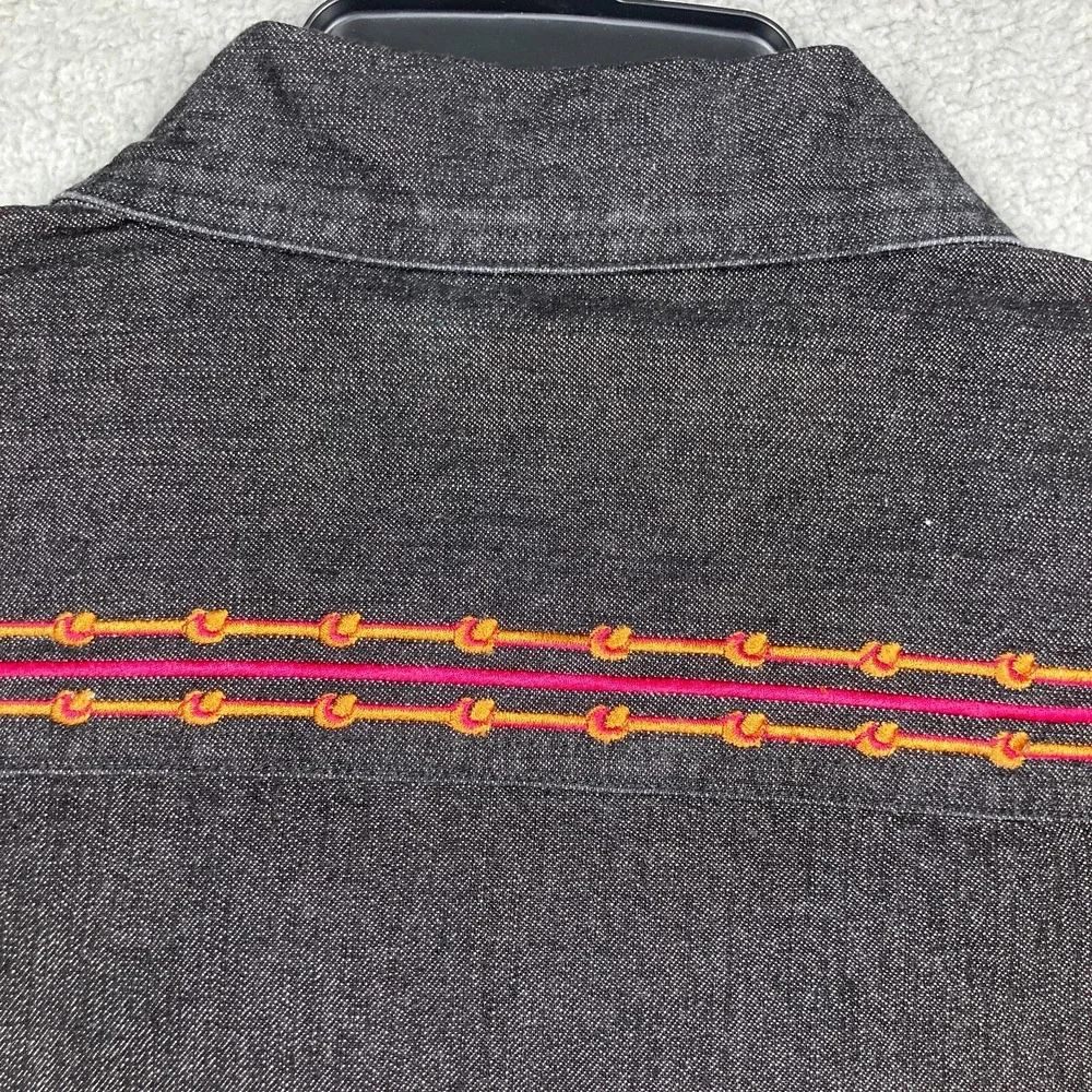 Denim & Co Denim Jacket Skirt Women's Medium Black Western Embroidered Aztec NEW